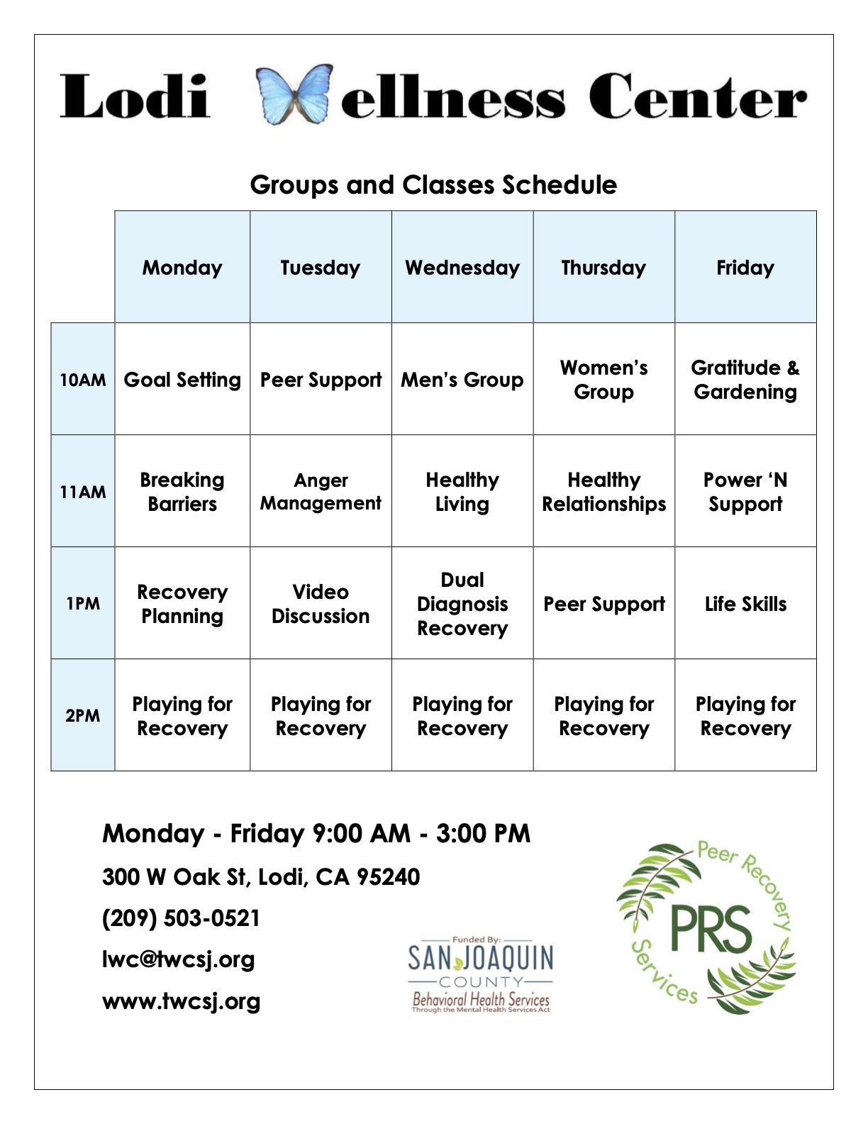 Lodi Wellness Center Activity Calendar