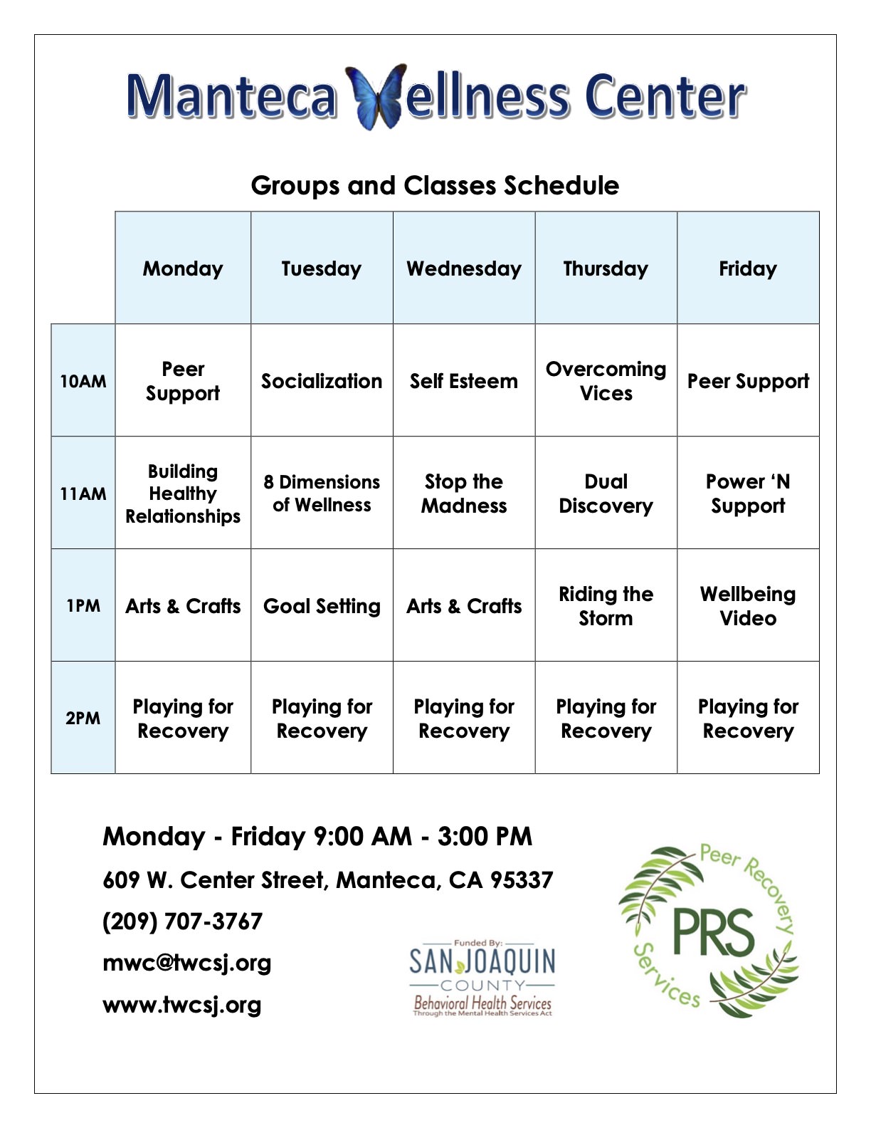 Manteca Wellness Center Activity Calendar