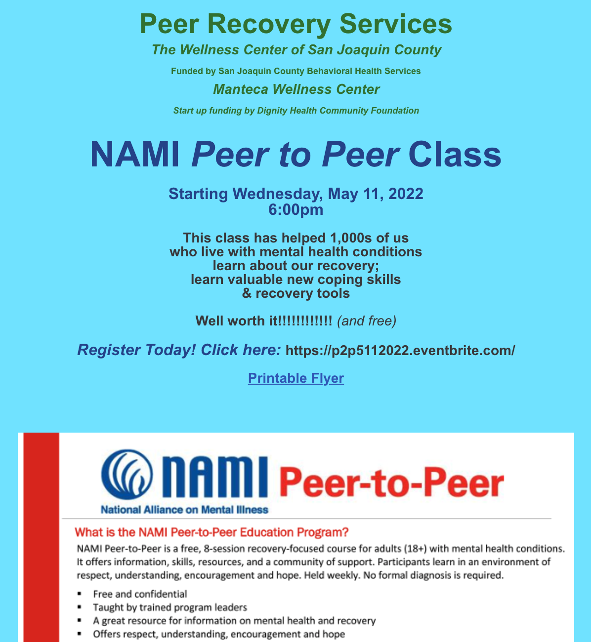 Peer to Peer Class Starting Wednesday, May 11