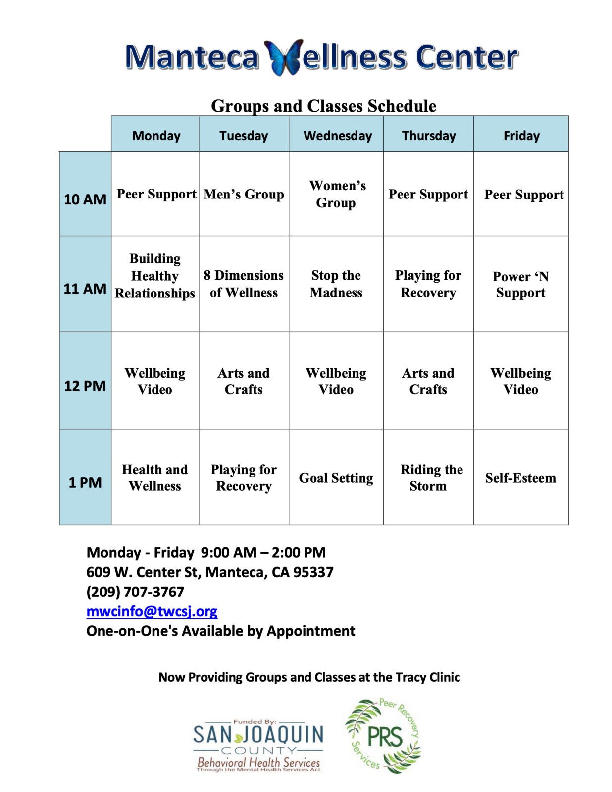 Manteca Wellness Center Activity Calendar