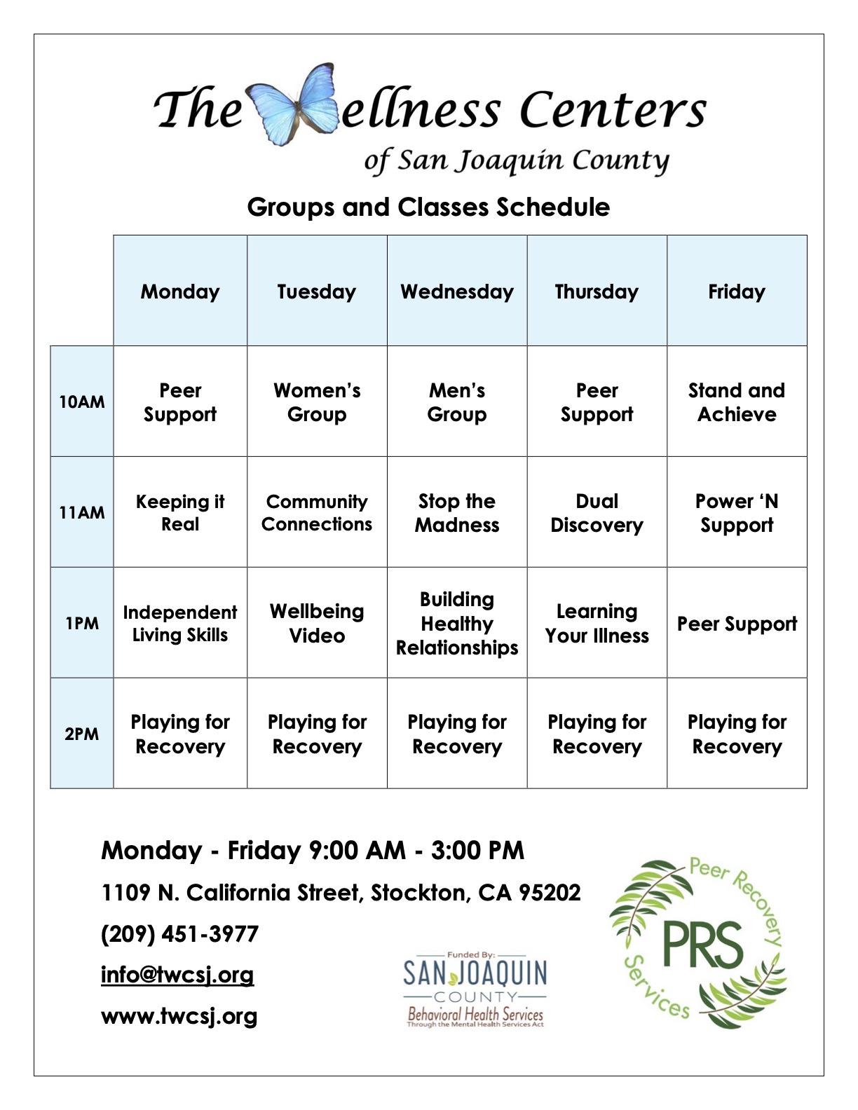 Stockton Wellness Center Activity Calendar