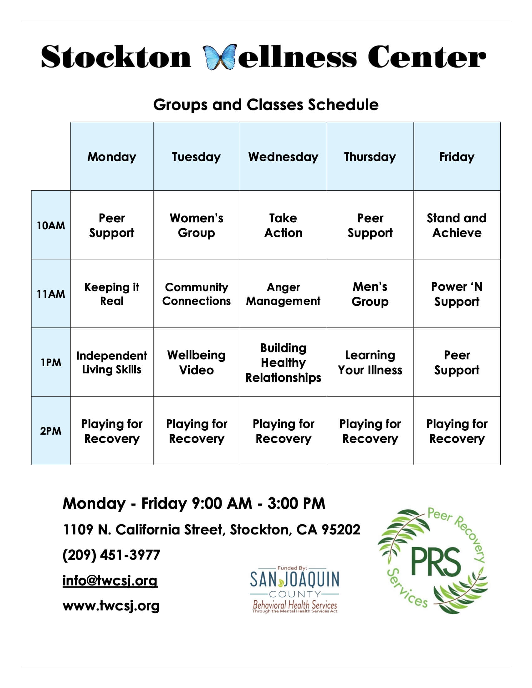 Stockton Wellness Center Activity Calendar